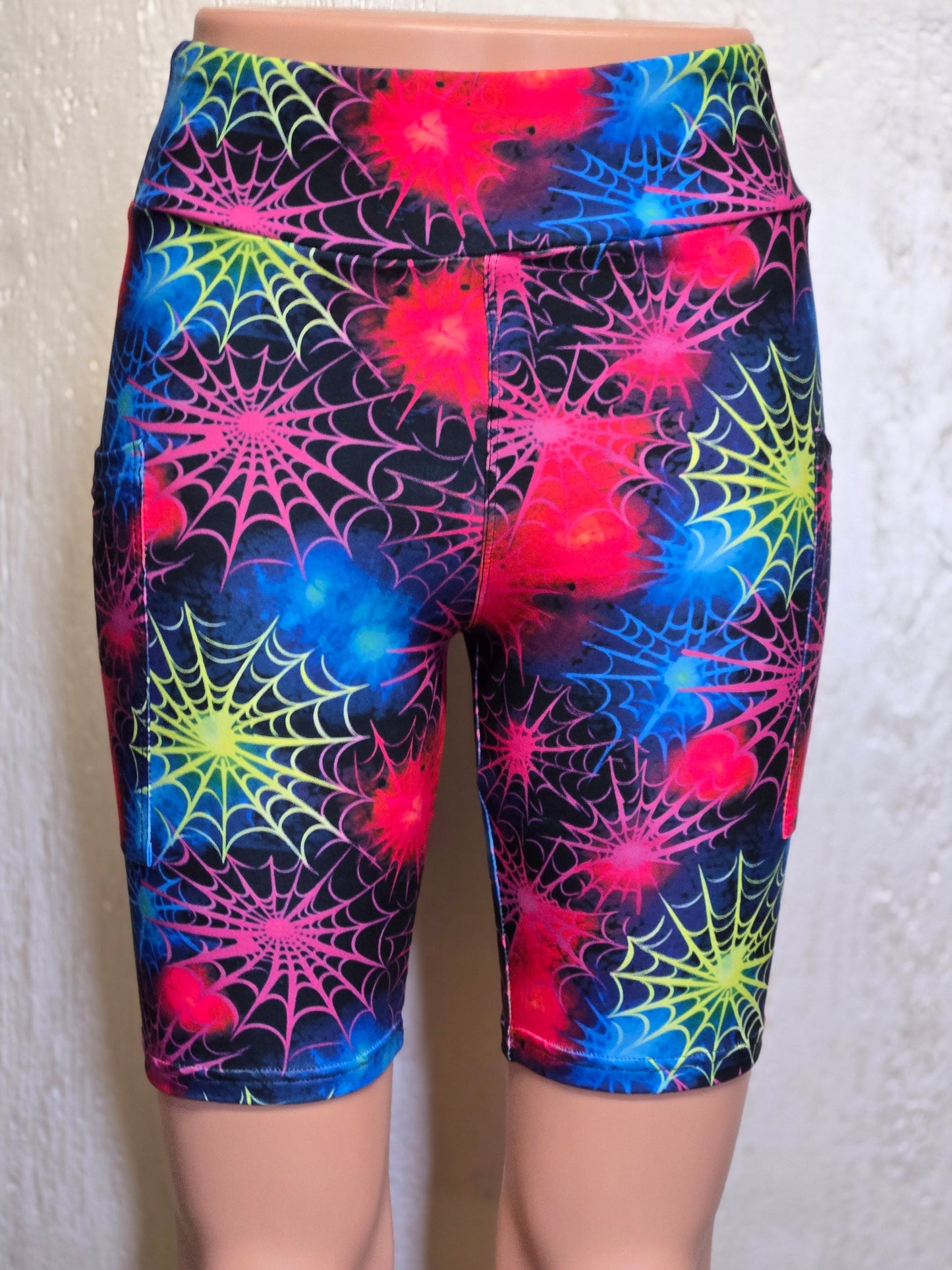 Colorful spider web capris and biker shorts with pockets