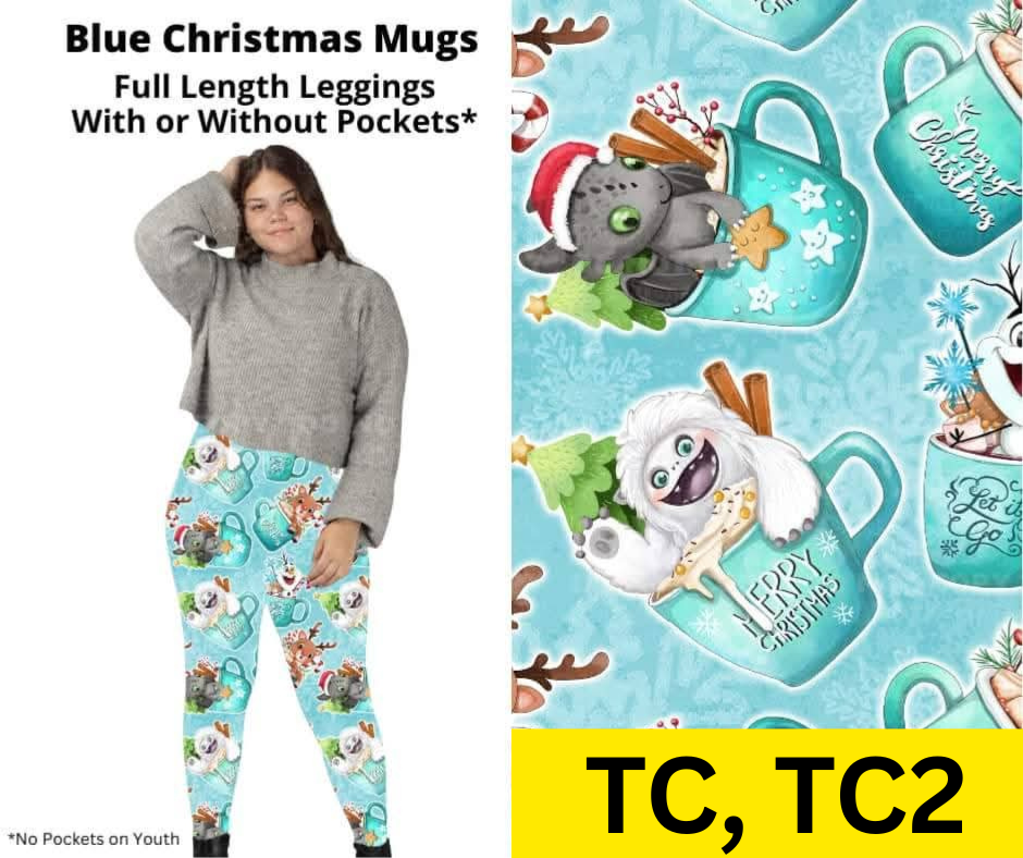 Blue Christmas Mugs Full Length Leggings w/ Pockets