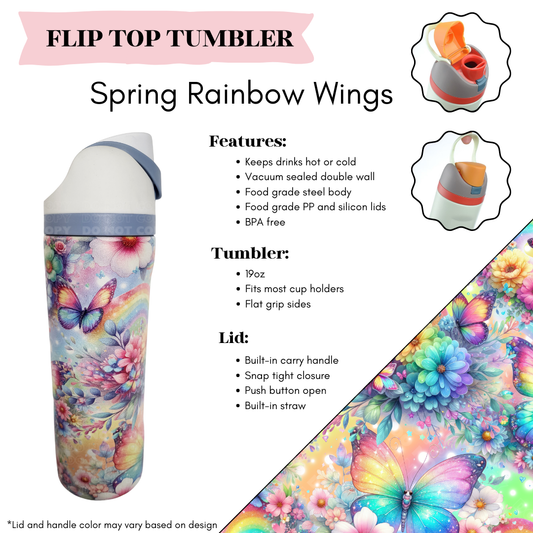Spring Rainbow Wings Flip Top Tumbler