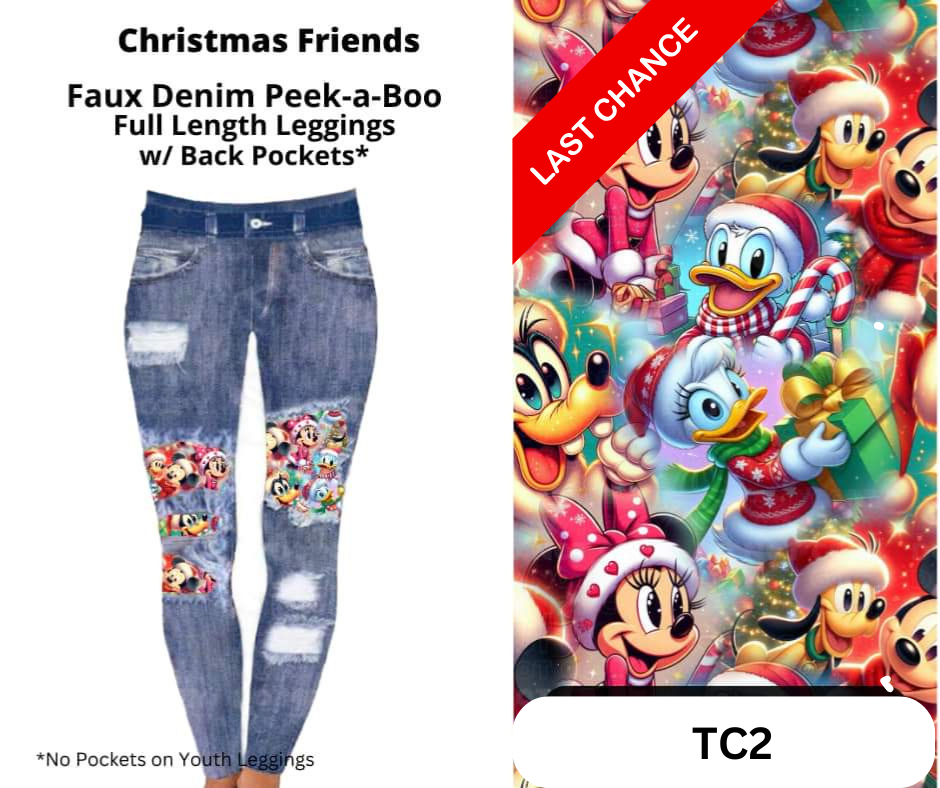 Christmas Friends Faux Denim Full Length Peekaboo Leggings