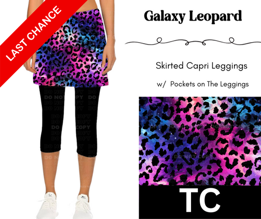 Galaxy Leopard Skirted Capri Length Leggings w/ Pockets