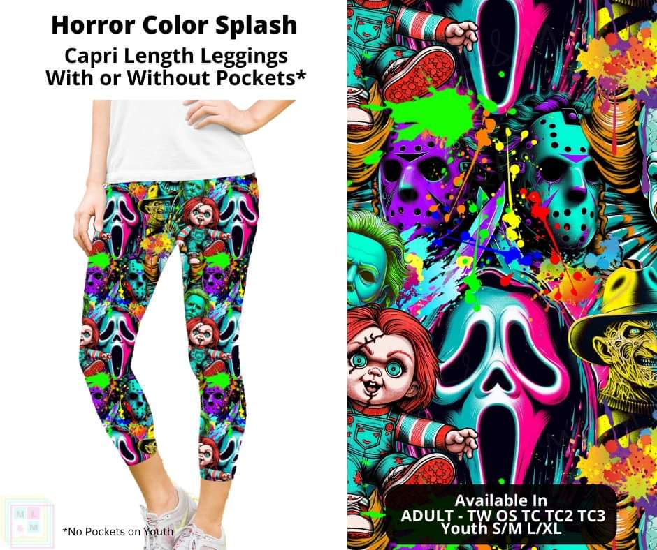 Horror Color Splash Capri Length Leggings w/ Pockets