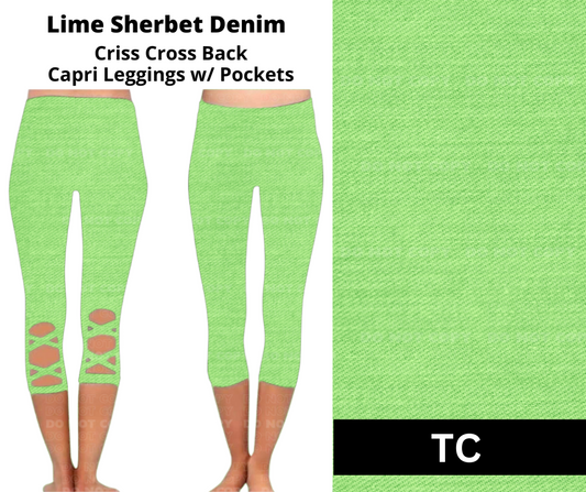 Lime Sherbet Denim Criss Cross Capri w/ Pockets