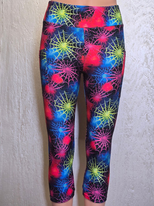 Colorful spider web capris and biker shorts with pockets