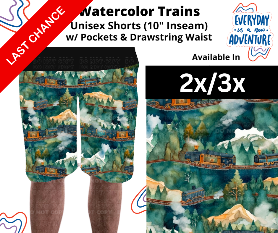 Watercolor Trains Unisex Shorts