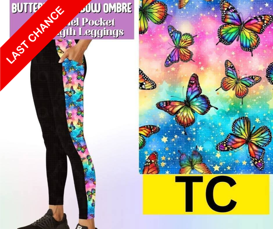 Butterfly Rainbow Ombre Side Panel Pocket Full Length Leggings
