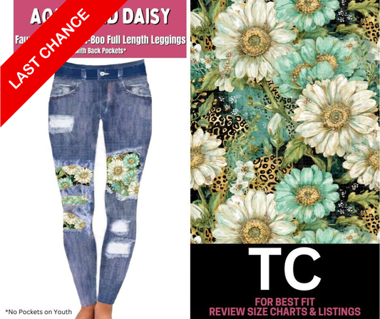 Aqua Wild Daisy Faux Denim Full Length Peekaboo Leggings