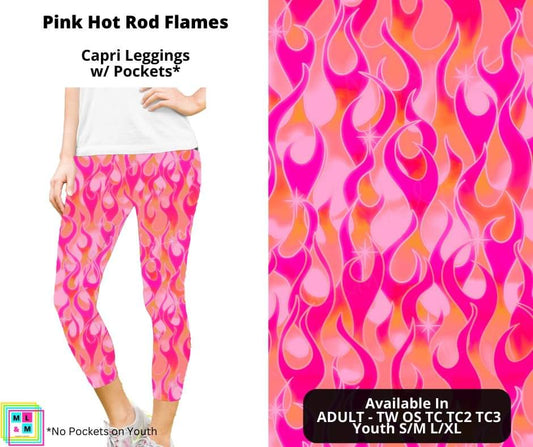 Pink Hot Rod Flames Capri Length w/ Pockets