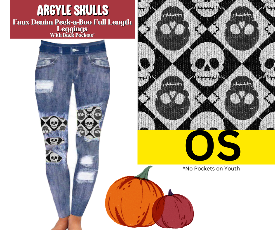 Argyle Skulls Faux Denim Full Length Peekaboo Leggings