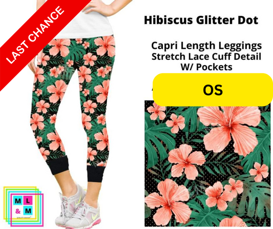 Hibiscus Glitter Dots Lace Cuff Capris w/ Pockets