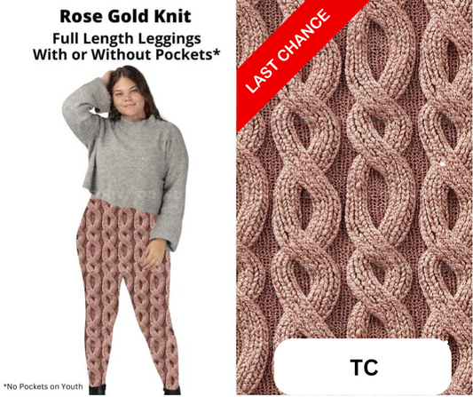 Rose Gold Knit Full Length Leggings w/ Pockets