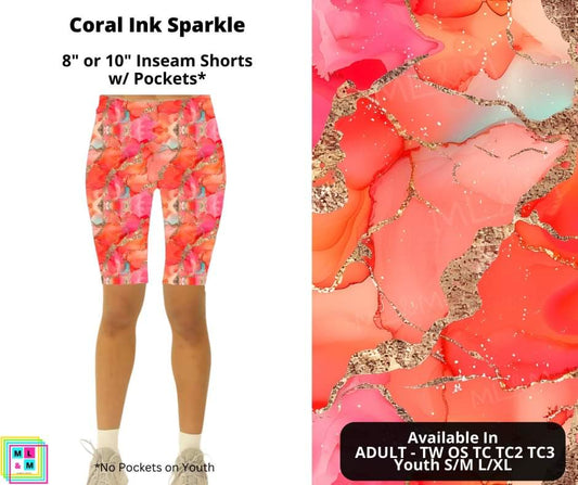 Coral Ink Sparkle Shorts w/ Pockets