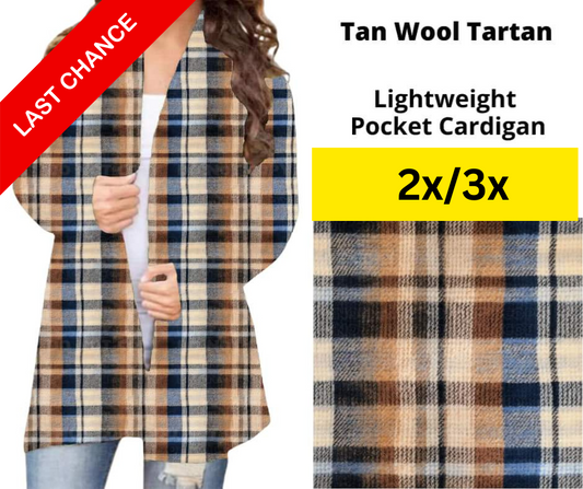 Tan Wool Tartan Pocket Cardigan