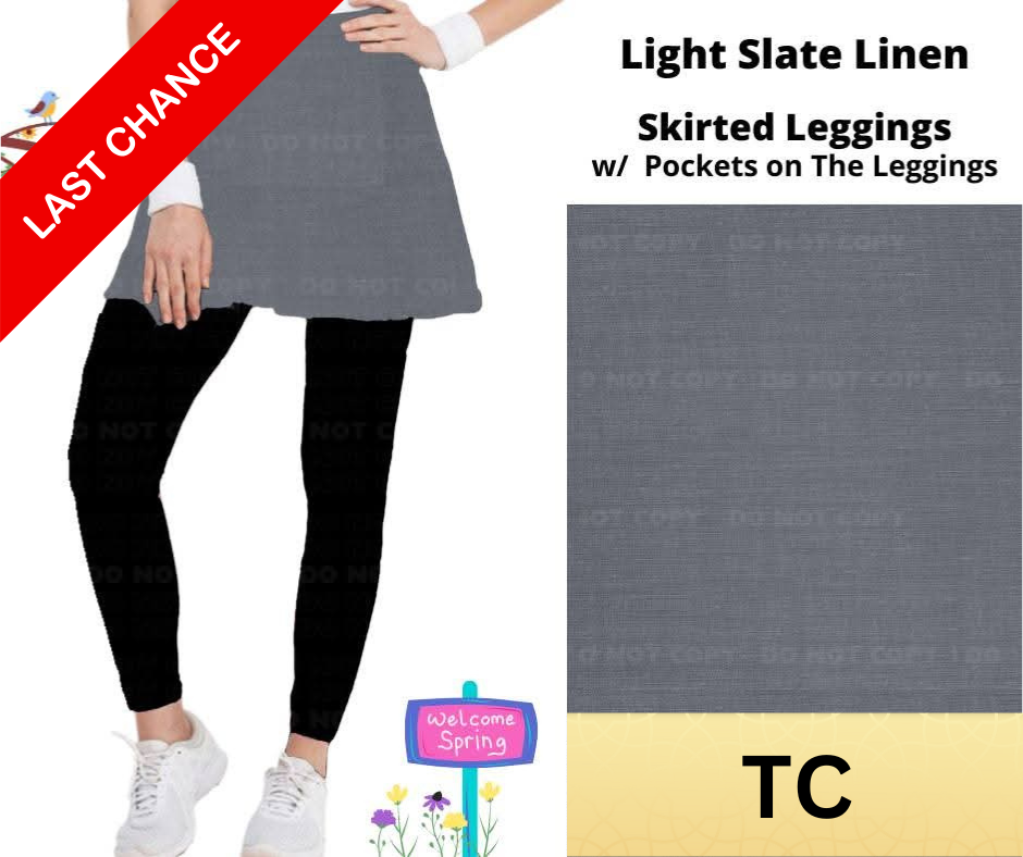 Light Slate Linen Skirted Full Length Leggings w/ Pockets