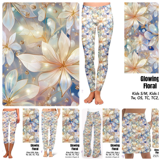 Glowing Floral leggings, capris, and skorts with pockets