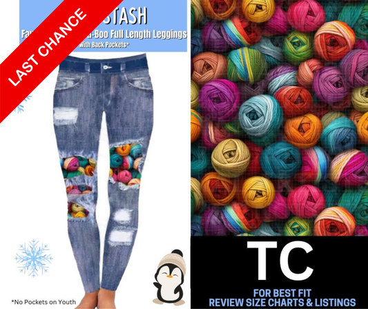 Yarn Stash Faux Denim Full Length Peekaboo Leggings