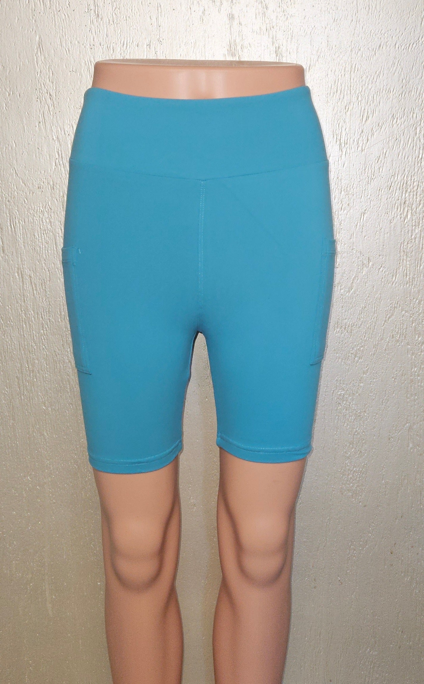 Aqua Blue leggings, capris and biker shorts with pockets