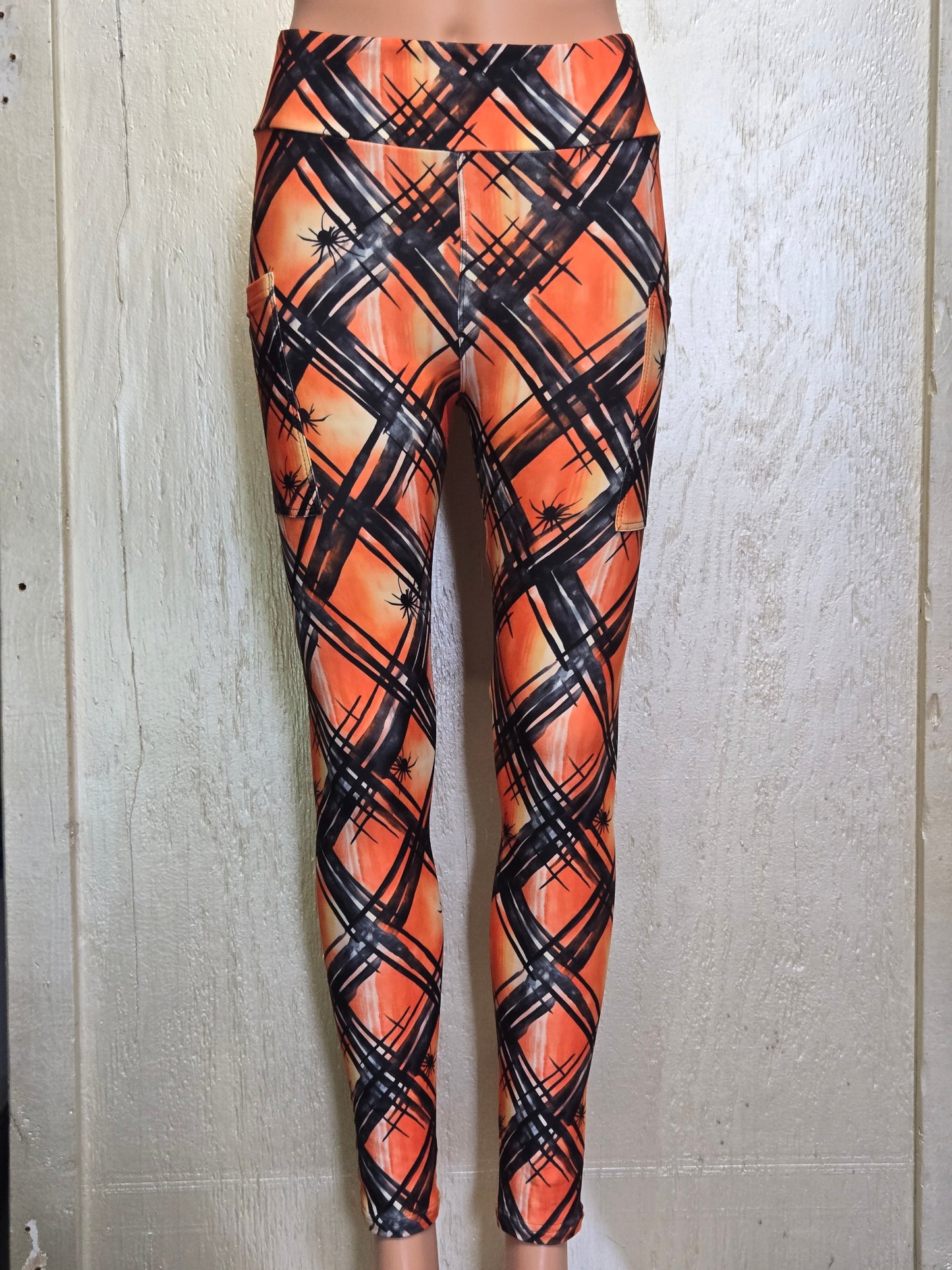 Halloween spider plaid 5 leggings with pockets