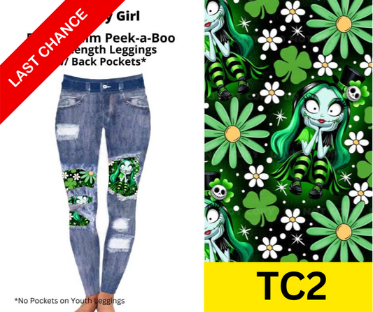 Lucky Girl Faux Denim Full Length Peekaboo Leggings