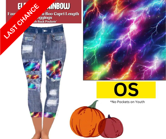 Electric Rainbow Capri Faux Denim Peekaboo