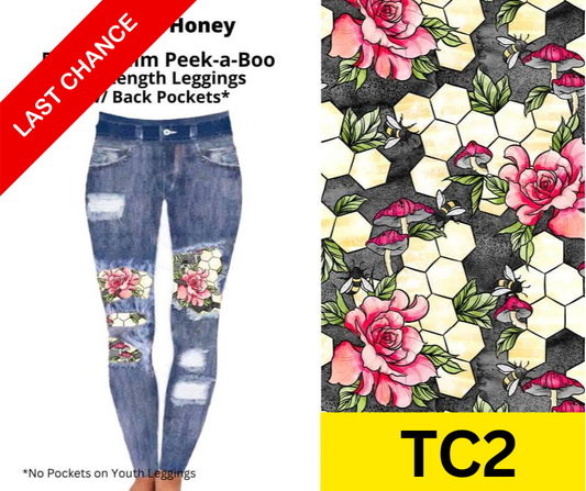 Sweet Honey Faux Denim Full Length Peekaboo Leggings