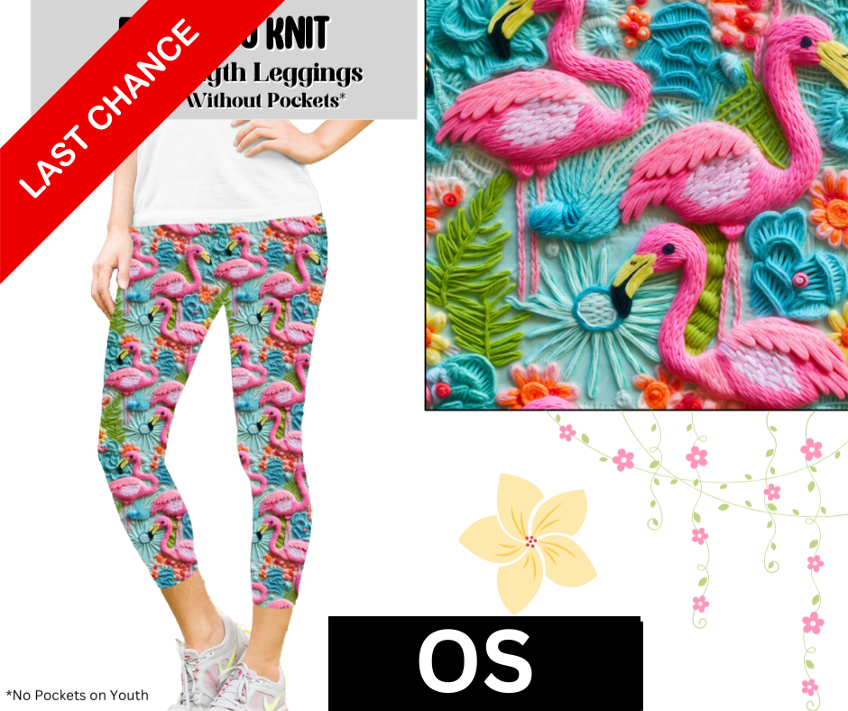 Flamingo Knit Capri Length Leggings w/ Pockets