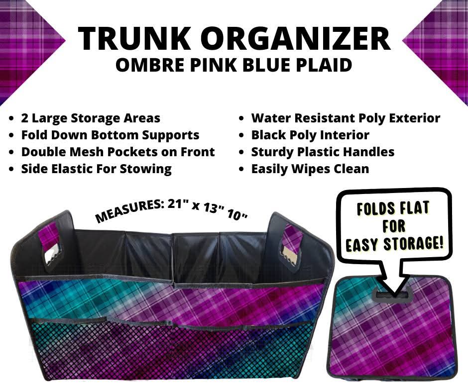 Ombre Pink Blue Plaid Trunk Organizer