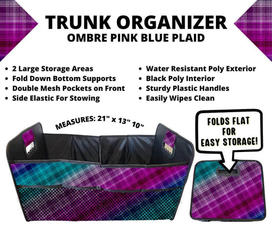 Ombre Pink Blue Plaid Trunk Organizer