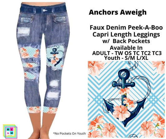 Anchors Aweigh Faux Denim Peekaboo Capris