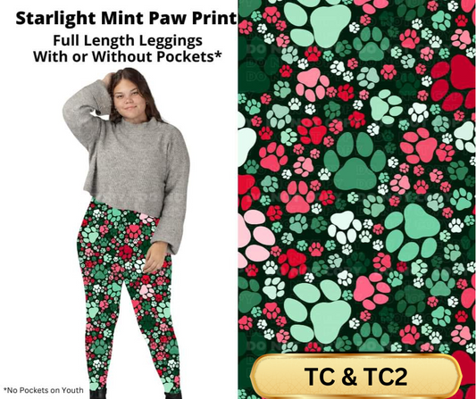 Starlight Mint Paw Print Full Length Leggings w/ Pockets