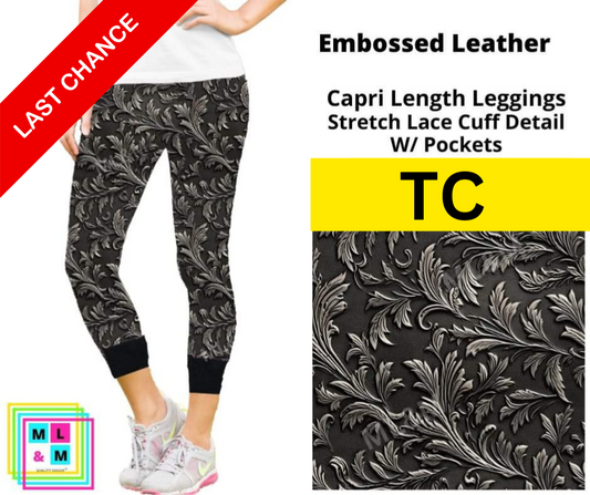 Embossed Leather Lace Cuff Capris w/ Pockets
