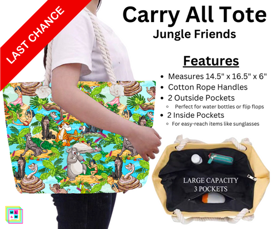 Jungle Friends Carry All Tote w/ Zipper