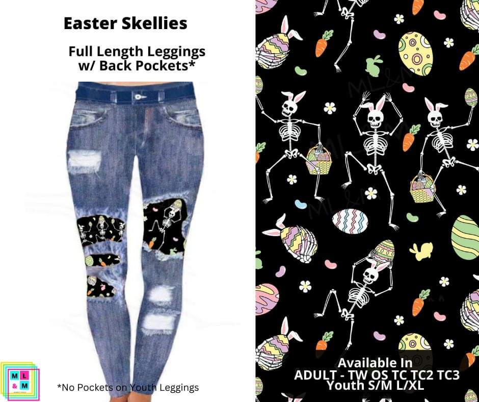 Easter Skellies Faux Denim Full Length Peekaboo Leggings