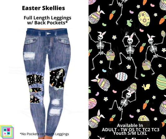 Easter Skellies Faux Denim Full Length Peekaboo Leggings