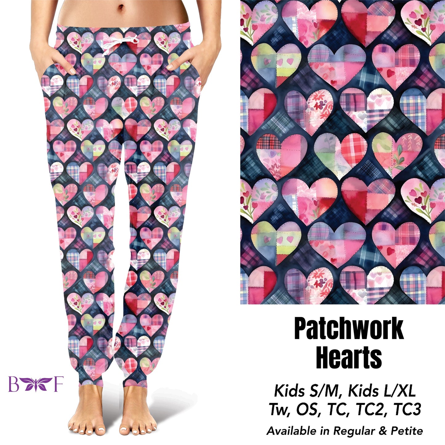 Patchwork hearts leggings and capris with pockets