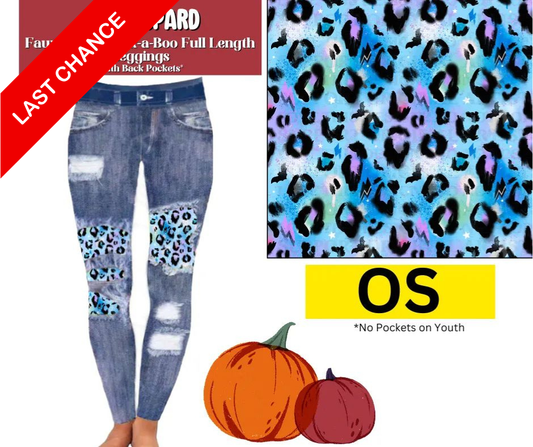 Sky Leopard Faux Denim Full Length Peekaboo Leggings