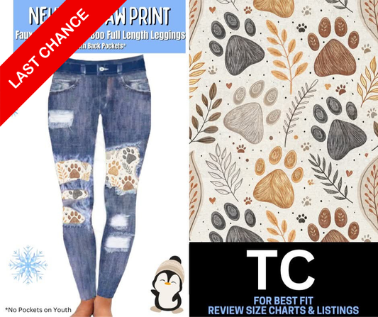 Neutral Paw Print Faux Denim Full Length Peekaboo Leggings