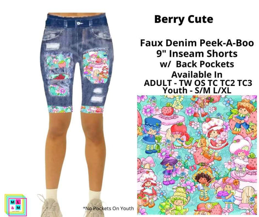 Berry Cute Faux Denim Jamaica Shorts