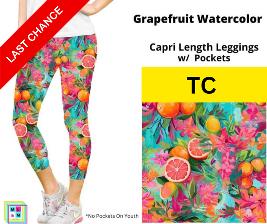 Grapefruit Watercolor Capri Length w/ Pockets