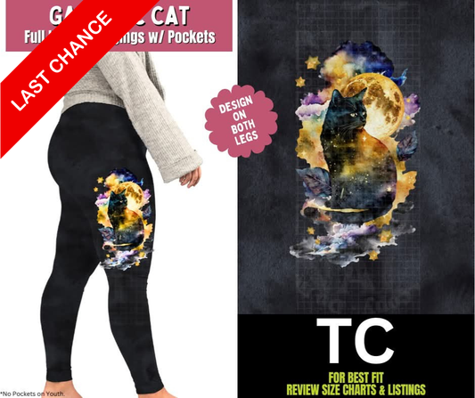 Galactic Cat Watercolor Full Length Leggings w/ Side Leg Designs