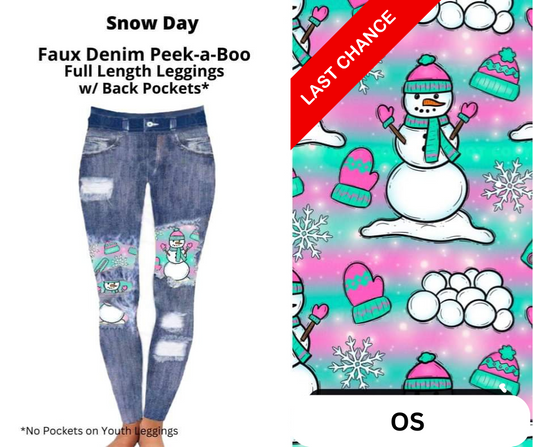Snow Day Faux Denim Full Length Peekaboo Leggings