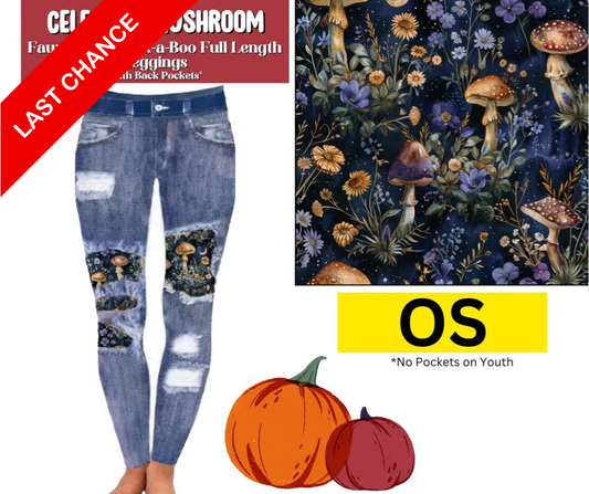 Celestial Mushroom Faux Denim Full Length Peekaboo Leggings