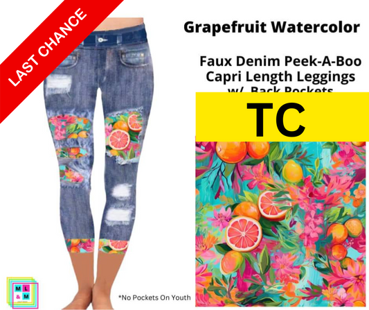 Grapefruit Watercolor Faux Denim Capris