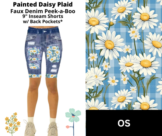 Painted Daisy Plaid Faux Denim Jamaica Shorts