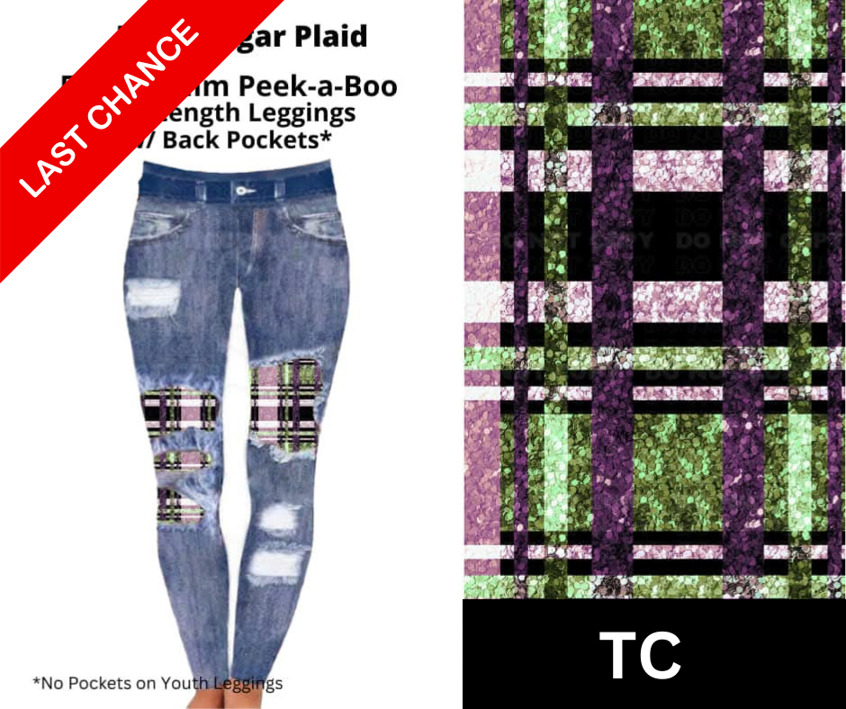 Plum Sugar Plaid Faux Denim Full Length Peekaboo Leggings