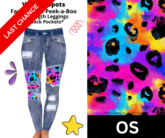 Vibrant Spots Faux Denim Full Length Peekaboo Leggings