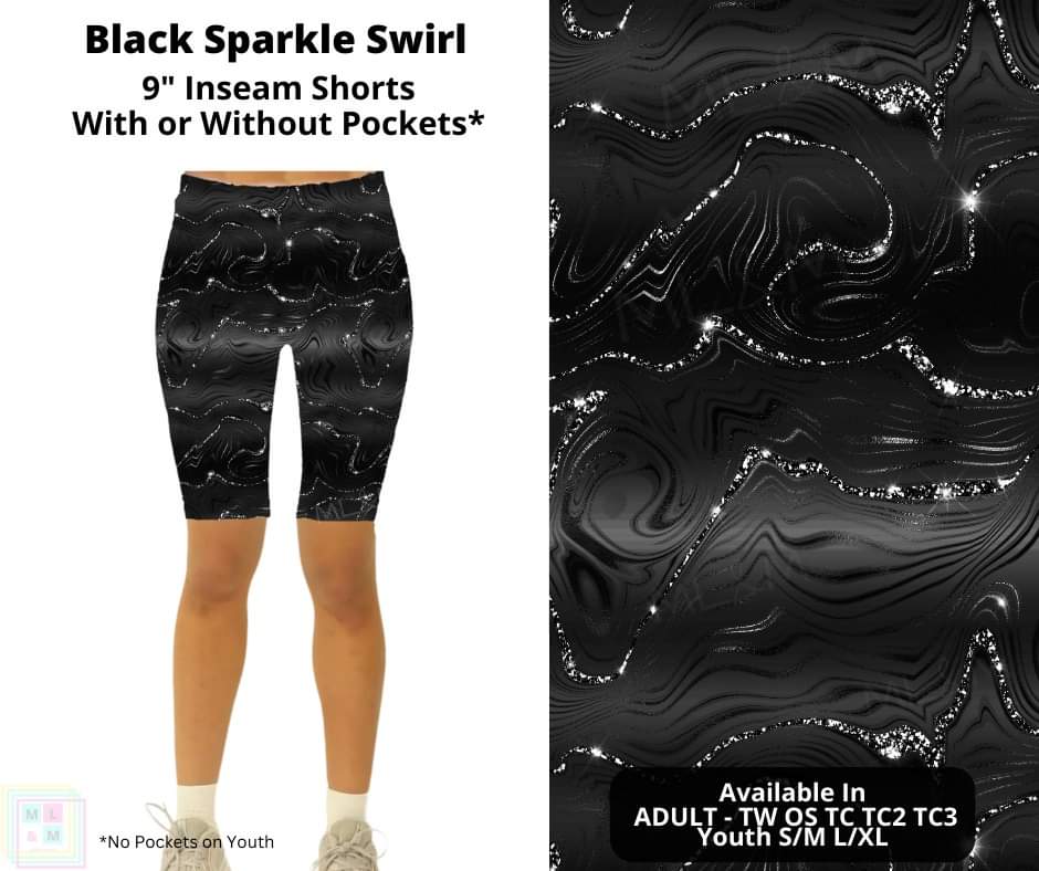 Black Sparkle Swirl Shorts w/ Pockets
