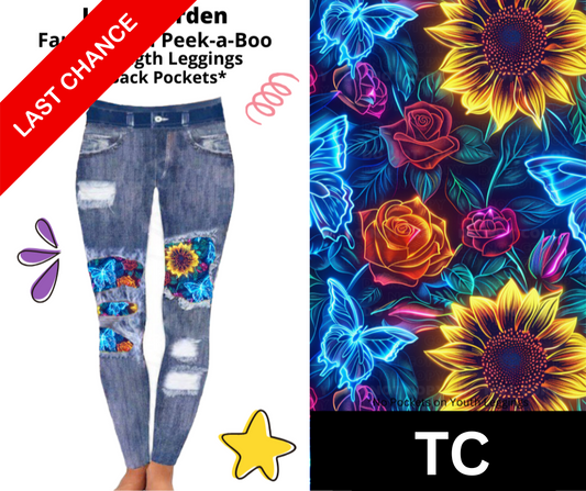 Light Garden Faux Denim Full Length Peekaboo Leggings