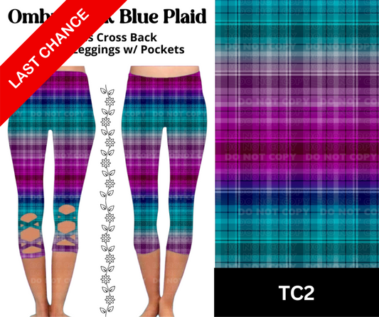 Ombre Pink Blue Plaid Criss Cross Capri w/ Pockets