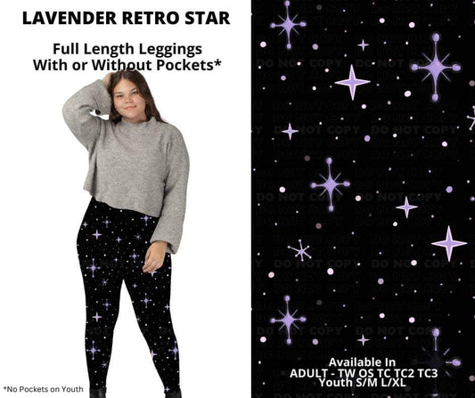 Lavender Retro Star Full Length Leggings w/ Pockets